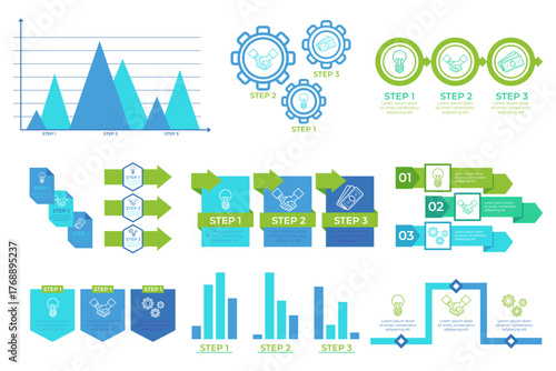 Infographic presenting series of steps in process using charts, icons, and arrows. It visually outlining tasks and flow, making information easy to understand and follow