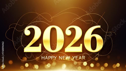 Happy New Year 2026 Golden Celebration with Fireworks.