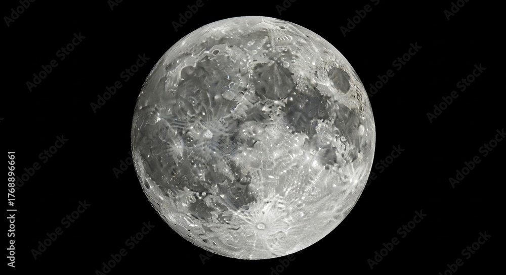 Obraz premium Stunning full moon detailed surface craters and textures illuminated against deep black cosmos for scientific exploration and astronomical discovery