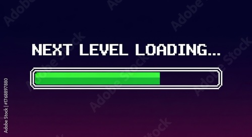 Exciting progress bar displays 'Next Level Loading' with vibrant green progress, symbolizing anticipation and advancement for game or project development.