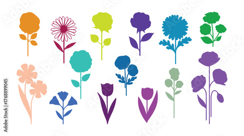 Vector Illustrations of Minimal Flat Stylized Pastel Flowers