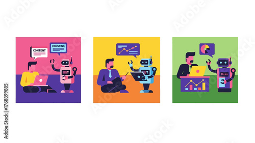 Human and Robot Collaboration in Content Creation and Business Analysis