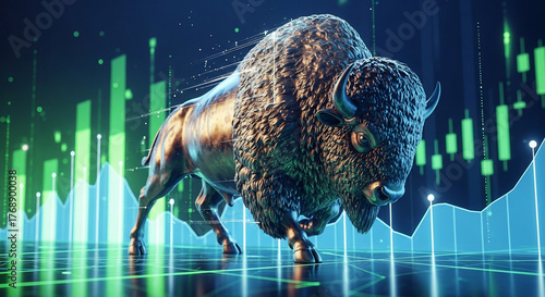 Bull Market Financial Growth Digital Chart Background Strong Investment Concept