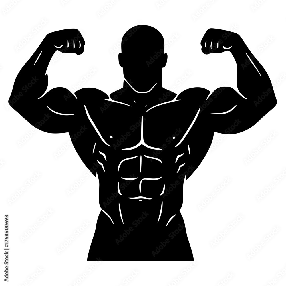 Fototapeta premium Human Muscles Silhouette, Strong Bodybuilder Pose