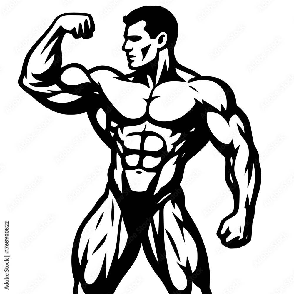 Fototapeta premium Muscular Man Flexing, Bodybuilder Silhouette
