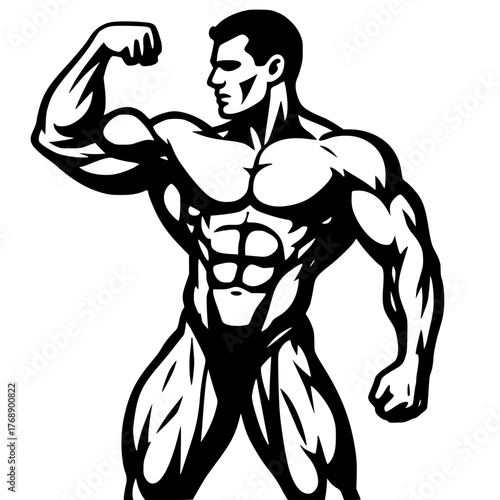 Muscular Man Flexing, Bodybuilder Silhouette
