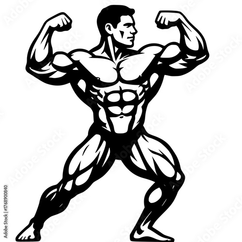 Strong Male Bodybuilder Silhouette, Muscular Fitness Pose