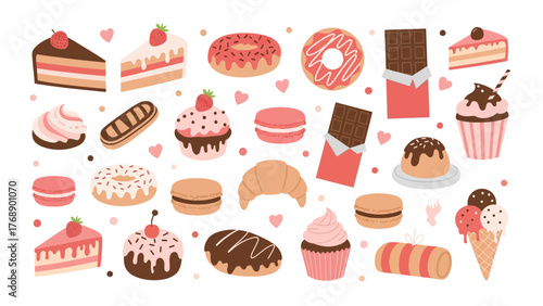 Sweet Treats: A Colorful Vector Illustration of Assorted Desserts