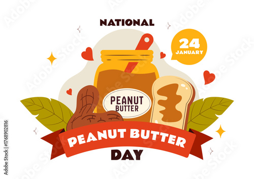 National Peanut Butter Day Vector Illustration On January 24 Featuring A Peanut Butter Jar And Nuts In A Flat Cartoon Style Background