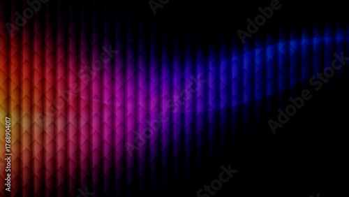 vibrant neon wave on textured vertical stripes featuring a warm to cool gradient on a dark futuristic background