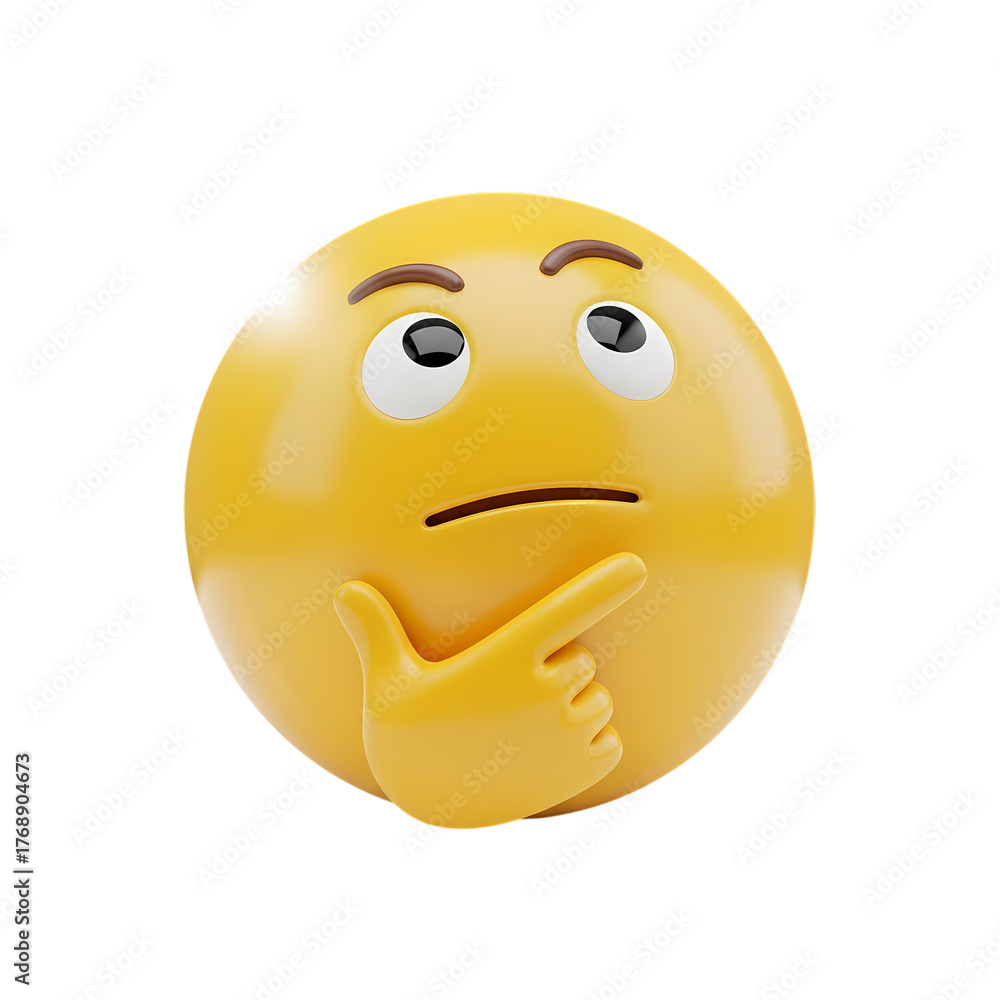 Fototapeta premium Curious emoji pondering a complex question with a thoughtful expression, perfect for conveying contemplation and decision-making in any project.