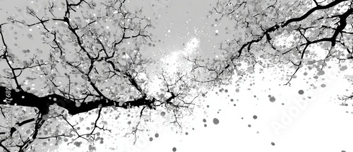 Tree branches reaching to light in black & white style