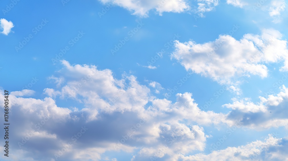Fototapeta premium Blue sky and white ground background - White clouds float in the blue sky, which is very suitable for creating a calm and peaceful atmosphere. It is perfect for wallpaper, wall art, design projects