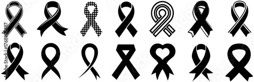 set black awareness ribbon silhouettes icon. AIDS ribbon. cancer ribbon symbol design template vector illustration
