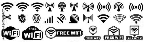 Set vector Wi-Fi and Free Wi-Fi Icons and Badges sign template design illustration
