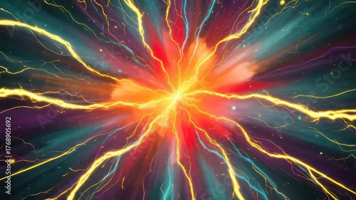 Vibrant Abstract Energy Explosion with Electric Lightning Bolts.