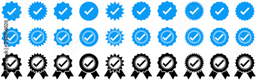 set vector verified icon. profile verification badge award ribbon symbol social media template design vector illustration