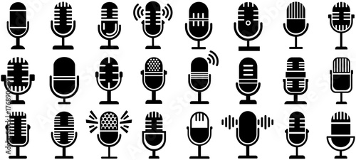 vector set microphone icon collections. mic podcast logo voice recorder symbol design illustration