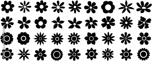 set collections flowers shape silhouettes icon. Daisy Chamomile pattern flower element symbol design vector illustration