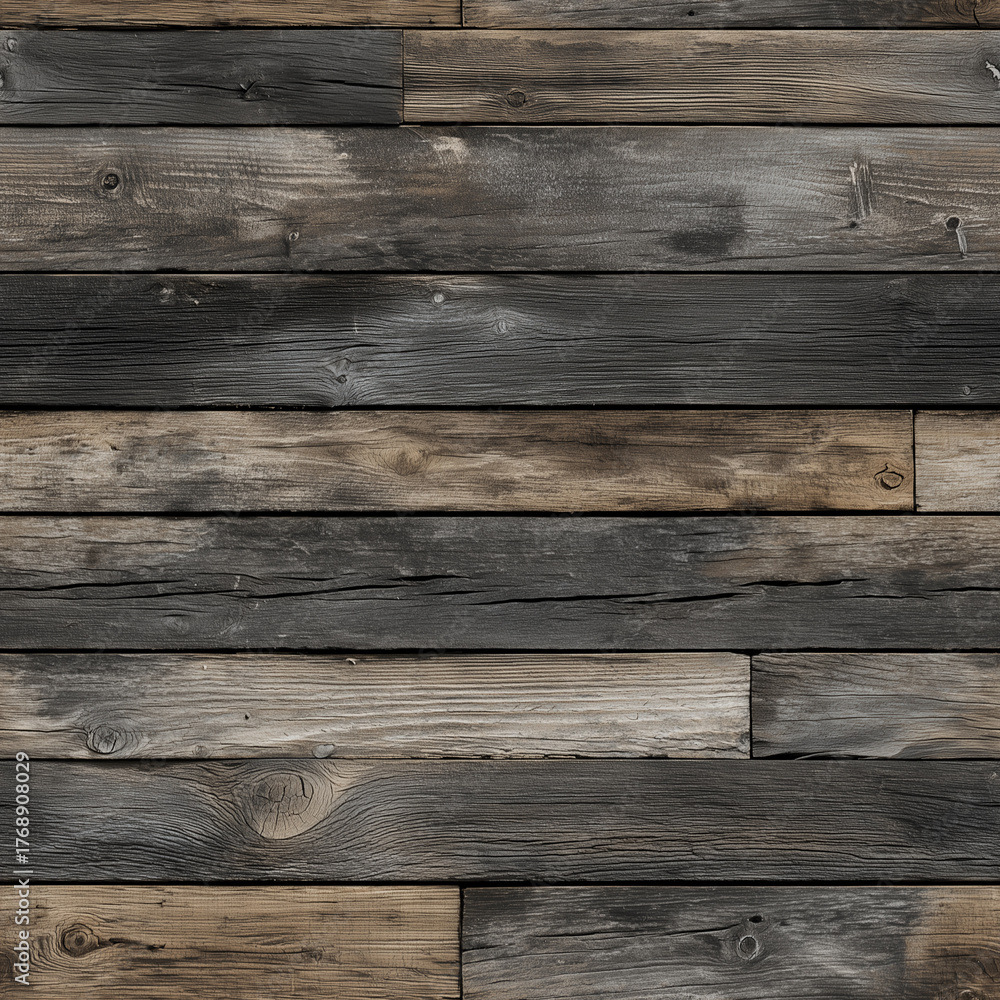 Fototapeta premium Seamless Dark Weathered Reclaimed Wood Wall Texture: Rustic Horizontal Planks Background