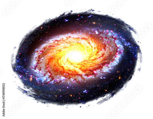 Swirling galaxy with a bright core, fading to dark edges on a black background, creating a cosmic, dreamy feel