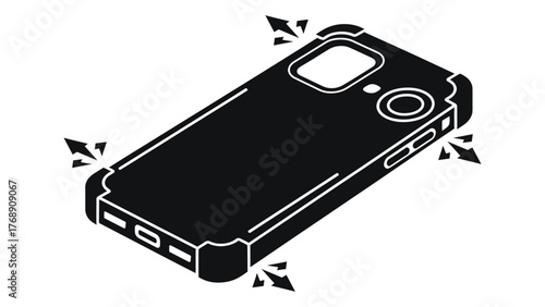 Black protective phone case with reinforced corners, on