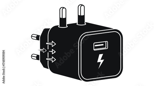 Black usb wall charger adapter with uk plug, on