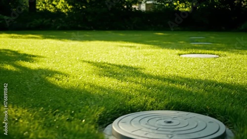 Septic Tank Cover in Green Grass Lawn