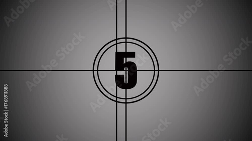 Retro style analog countdown from  Old film countdown 10 to 0 animation in a classic movie reel style on grey background