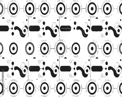 Abstract Black and White Pattern Geometric Shapes and Textural Elements Seamless Design