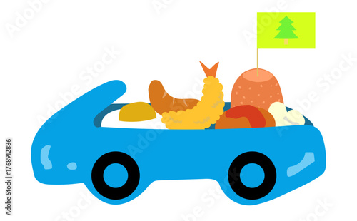 車の入れ物のお子様ランチのイラスト