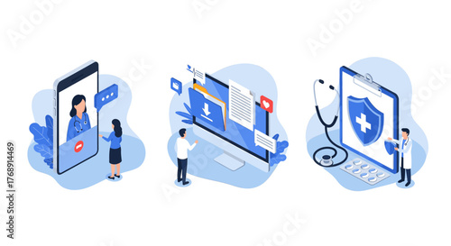 Telemedicine and digital health services, online medical consultation, electronic health records, and patient data security