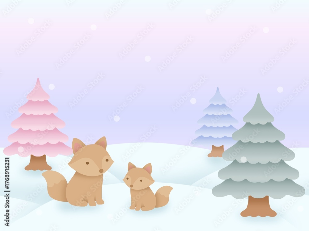 Naklejka premium キツネと雪のシームレスパターン D