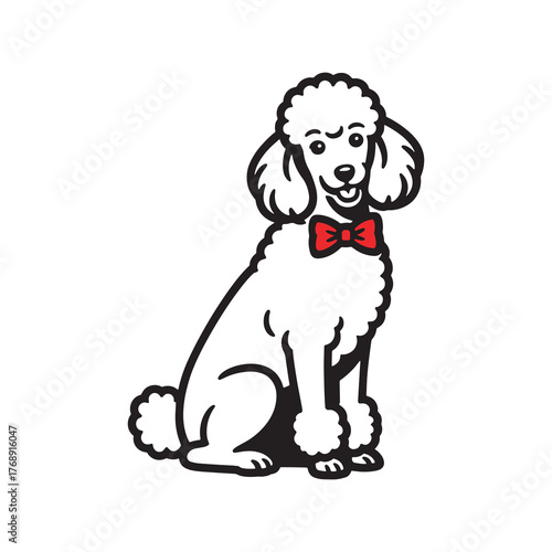 Charming Poodle Dog with Red Bow Tie