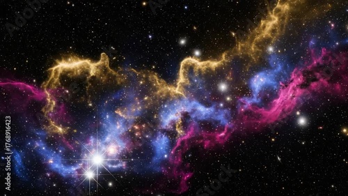 Vibrant Cosmic Nebula with Stars and Gas Clouds in Deep Space.