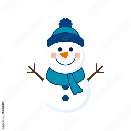 Cute Snowman with Blue Scarf and Beanie Hat