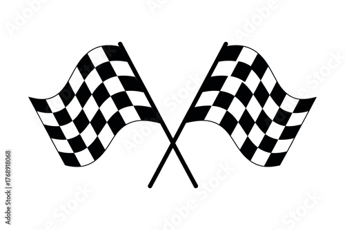 Crossed checkered racing flags symbol representing victory, competition, finish line, and Motorsport success