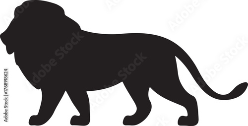 Lion king wild animal black silhouette isolated on transparent background savanna mammal outline profile graphic element walking design