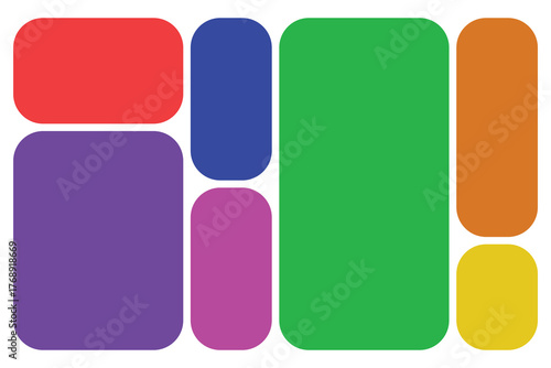 A colorful and geometrically pleasing arrangement of rounded rectangular shapes against a white background