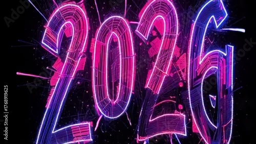 Colorful Neon Fireworks Display Celebrating New Year 2023 with Bright Illuminations