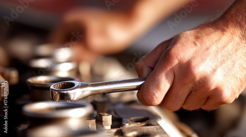 Wallpaper Mural Precision in Maintenance: A skilled mechanic meticulously works on an engine, wielding a wrench with expertise to ensure optimal performance. Torontodigital.ca