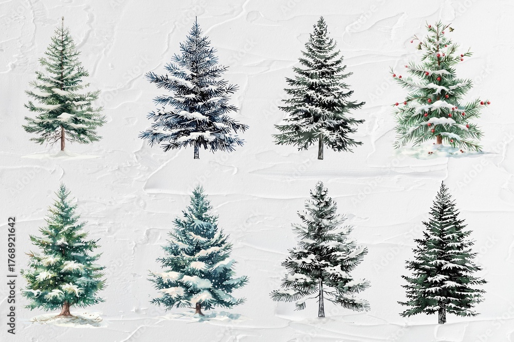 Fototapeta premium Watercolor Christmas tree design element set