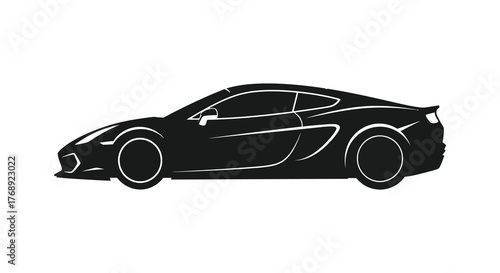 Sleek modern sports car profile view in a bold black silhouette on a white background