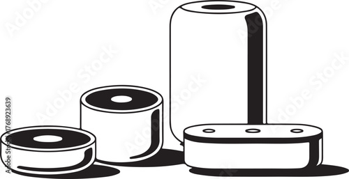 Modern Smart Speaker Voice Assistant Outline Vector Icon Set