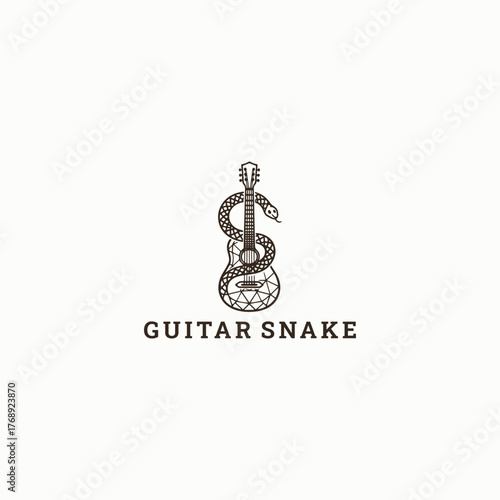 Guitar snake logo template vector illustration design