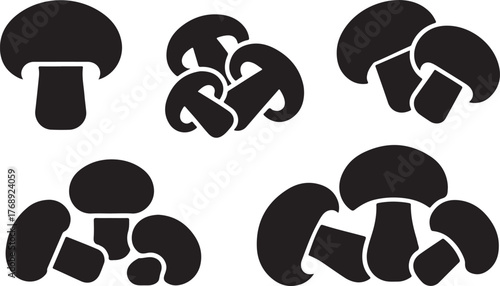 Mushroom Fungi Vegetable Black Silhouette Vector Icon Set