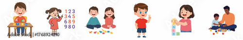 Cheerful Cartoon Diverse Children Illustration Set in Educational Activities
