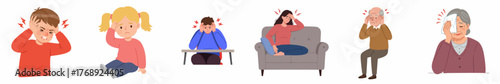 Flat Colorful Cartoon Illustration of People Experiencing Headache and Migraine