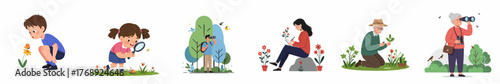 Cute Flat Illustration People Exploring Nature with Interest Outdoor Activity