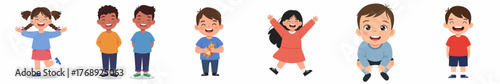 Cheerful Flat Illustration of Diverse Children Characters Group Having Fun Together